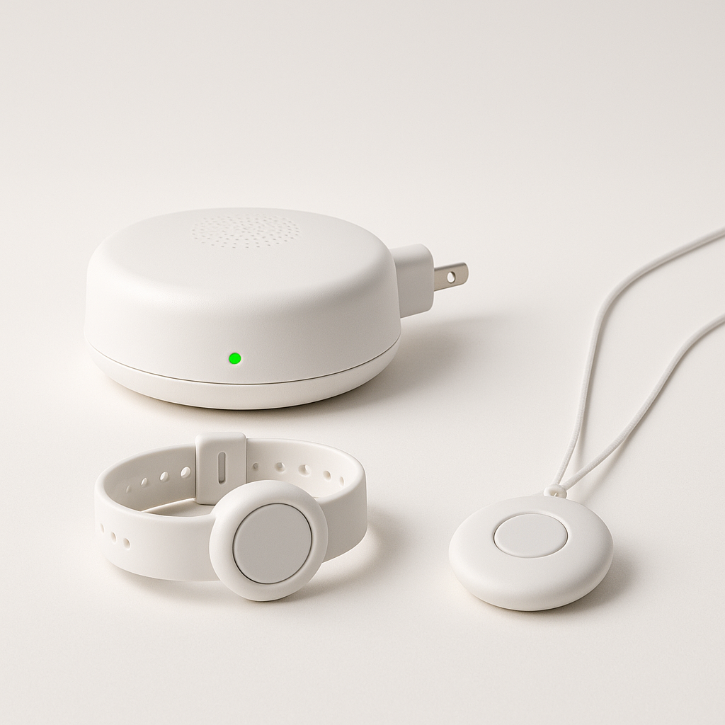 Senior Safe Set A — base station, wristband and pendant